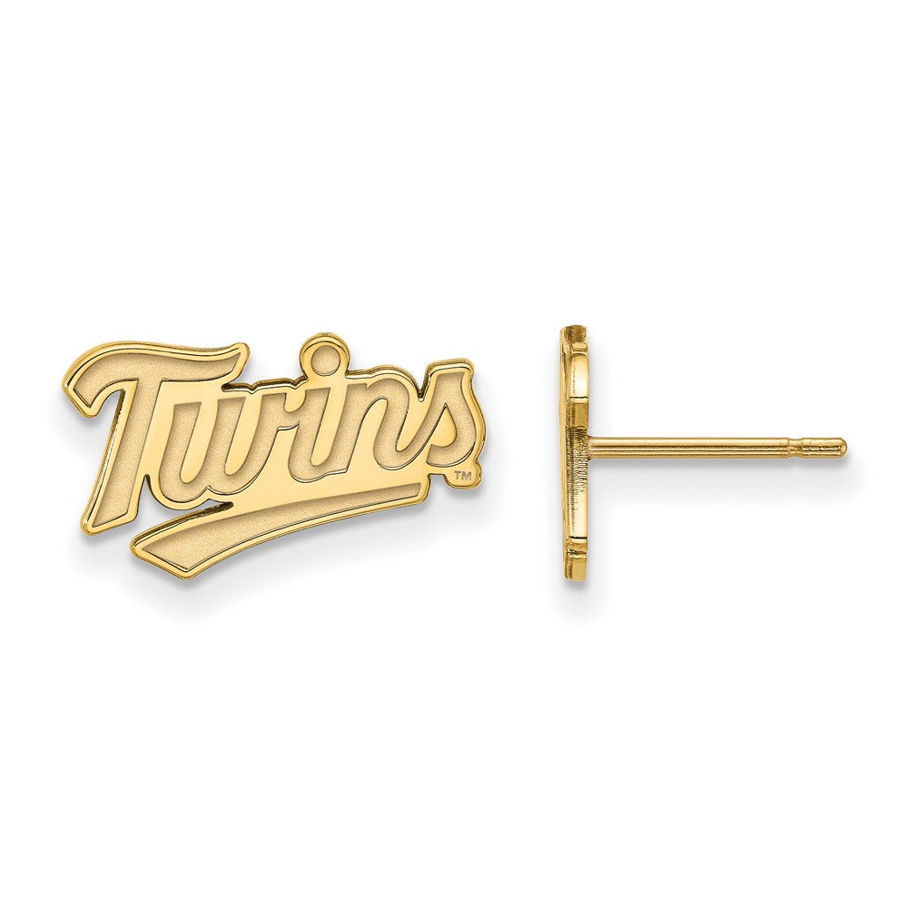 14K Yellow Gold MLB Minnesota Twins XS Script Post Earrings, Item E18797 by The Black Bow Jewelry Co.