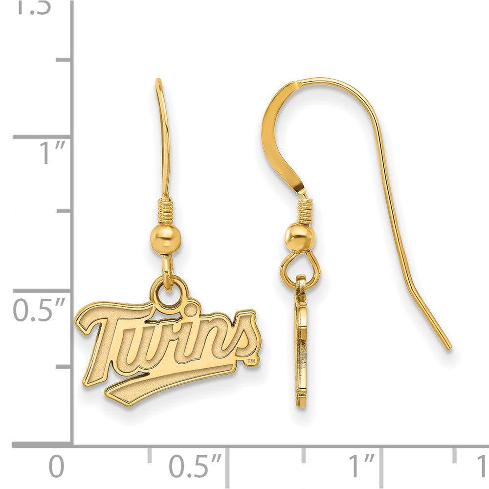 Alternate view of the 14K Gold Plated Silver MLB Minnesota Twins XS Script Dangle Earrings by The Black Bow Jewelry Co.