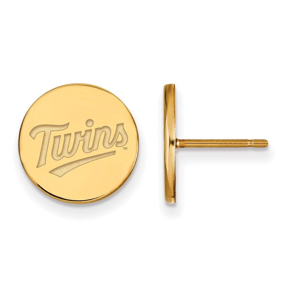 14K Gold Plated Silver MLB Minnesota Twins SM Disc Post Earrings, Item E18800 by The Black Bow Jewelry Co.