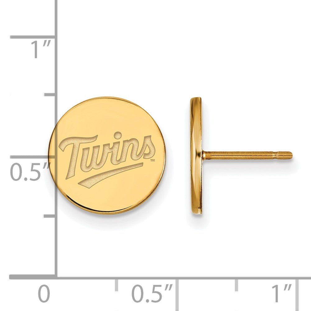 Alternate view of the 14K Gold Plated Silver MLB Minnesota Twins SM Disc Post Earrings by The Black Bow Jewelry Co.