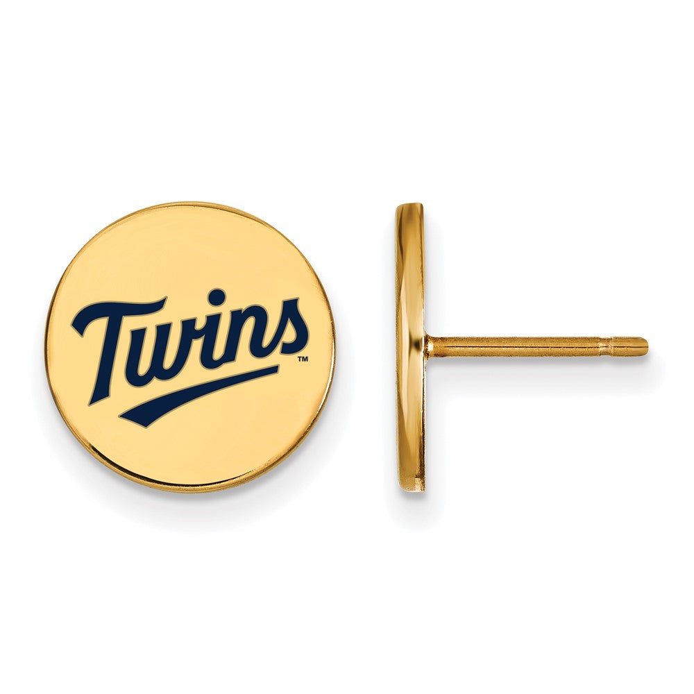 14K Gold Plated Silver MLB Minnesota Twins SM Enamel Disc Earrings, Item E18801 by The Black Bow Jewelry Co.