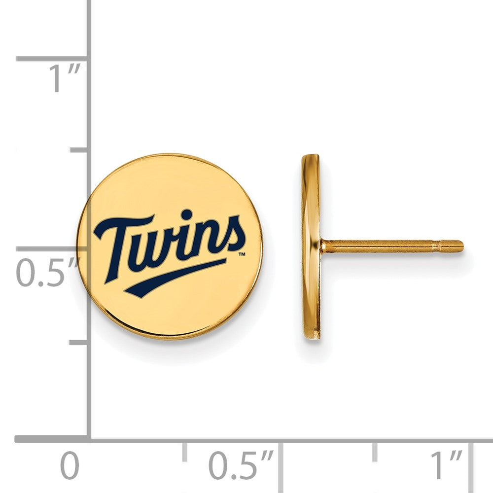 Alternate view of the 14K Gold Plated Silver MLB Minnesota Twins SM Enamel Disc Earrings by The Black Bow Jewelry Co.