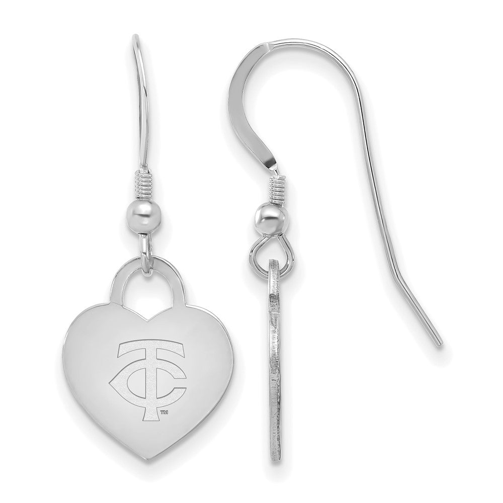 Sterling Silver MLB Minnesota Twins Heart Dangle Earrings, Item E18806 by The Black Bow Jewelry Co.