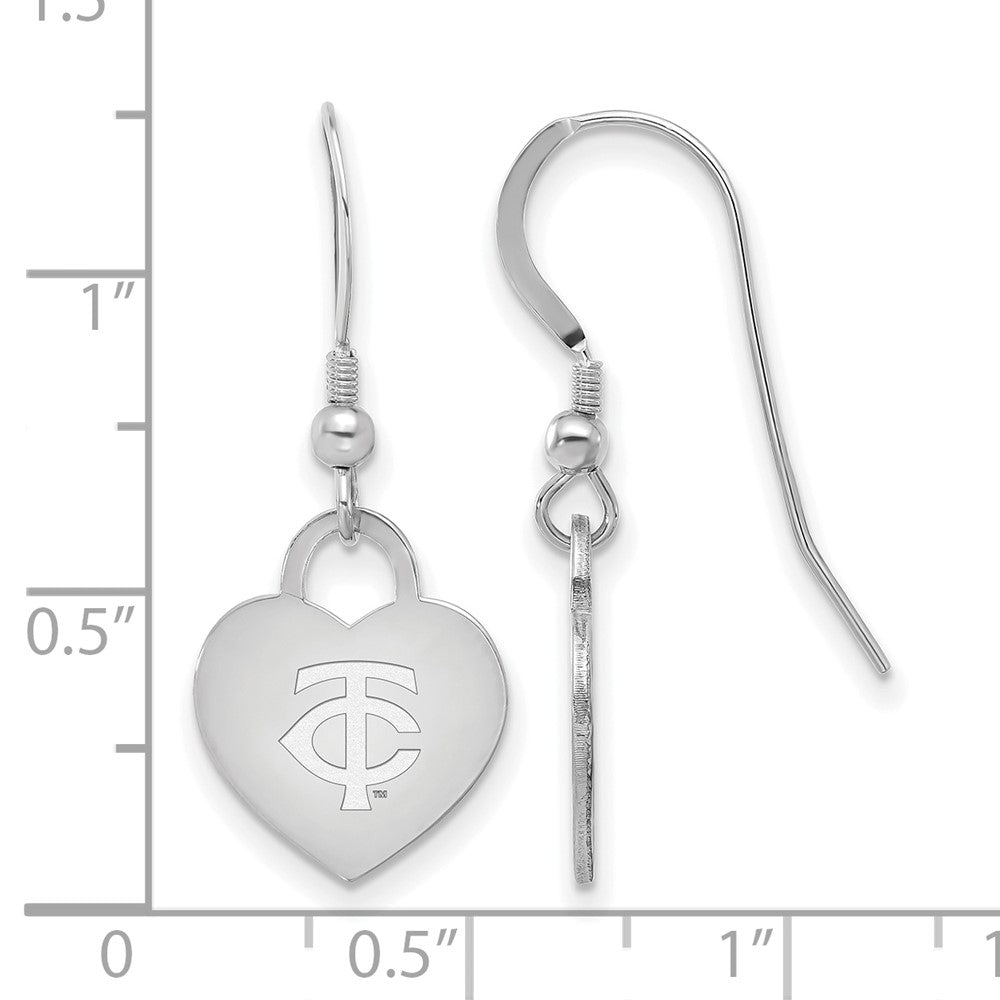 Alternate view of the Sterling Silver MLB Minnesota Twins Heart Dangle Earrings by The Black Bow Jewelry Co.