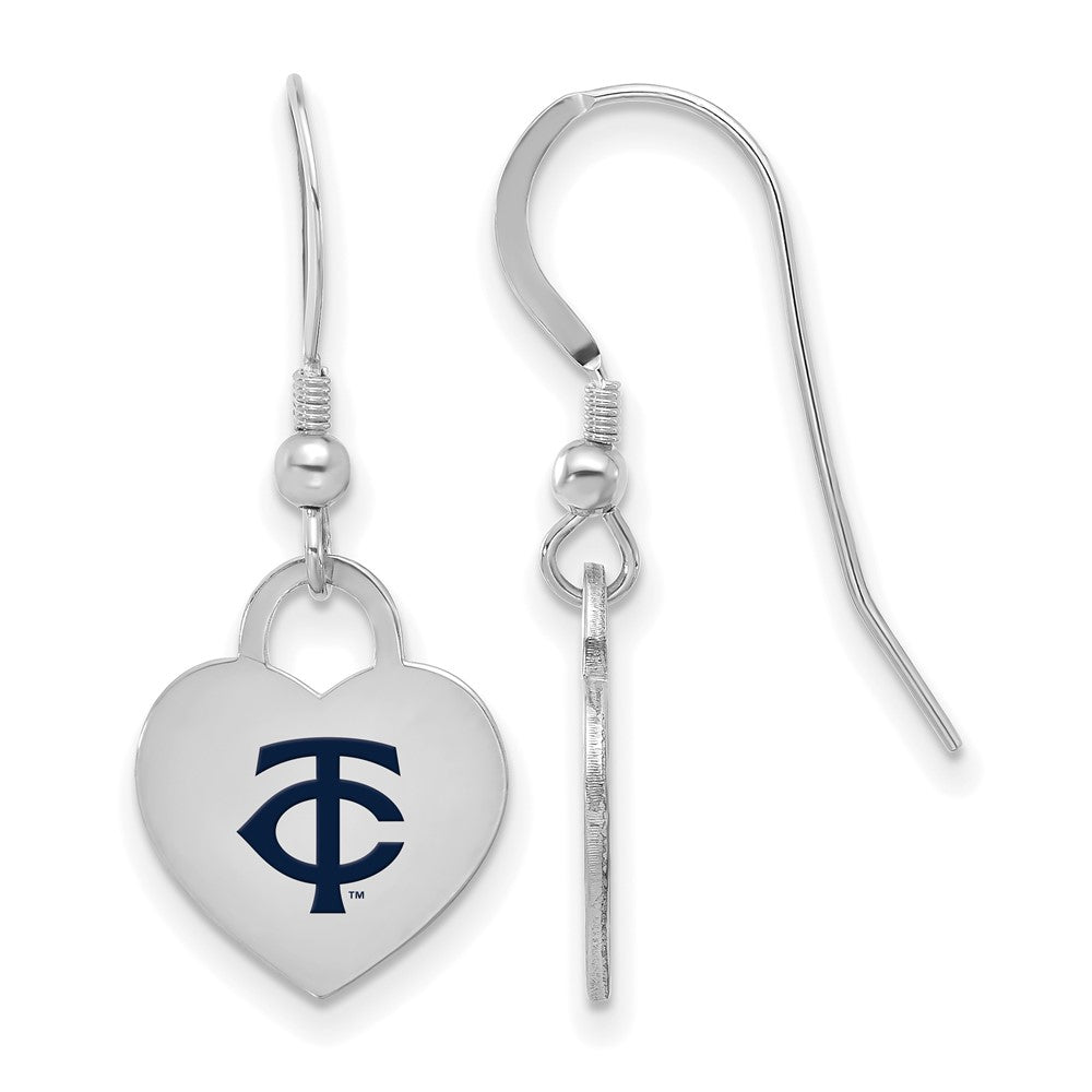 Sterling Silver MLB Minnesota Twins Enamel Heart Dangle Earrings, Item E18807 by The Black Bow Jewelry Co.