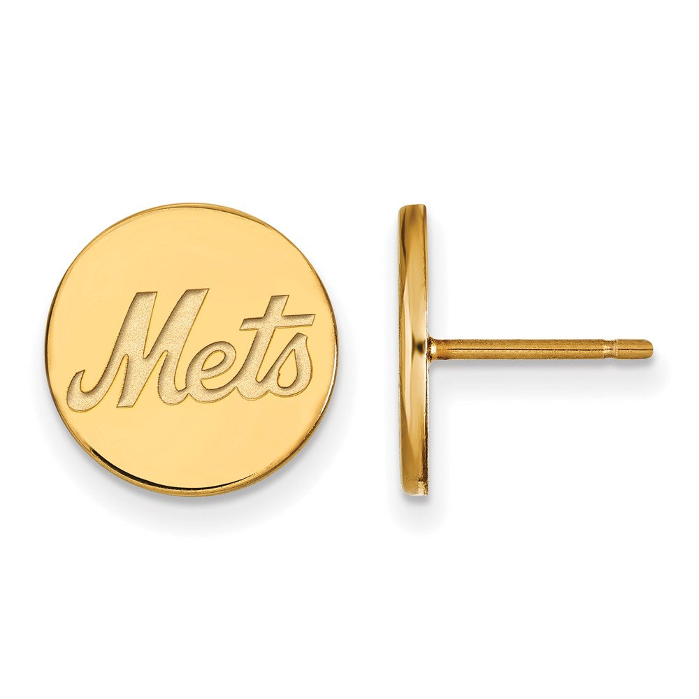 14K Gold Plated Silver MLB New York Mets SM Disc Post Earrings, Item E18810 by The Black Bow Jewelry Co.