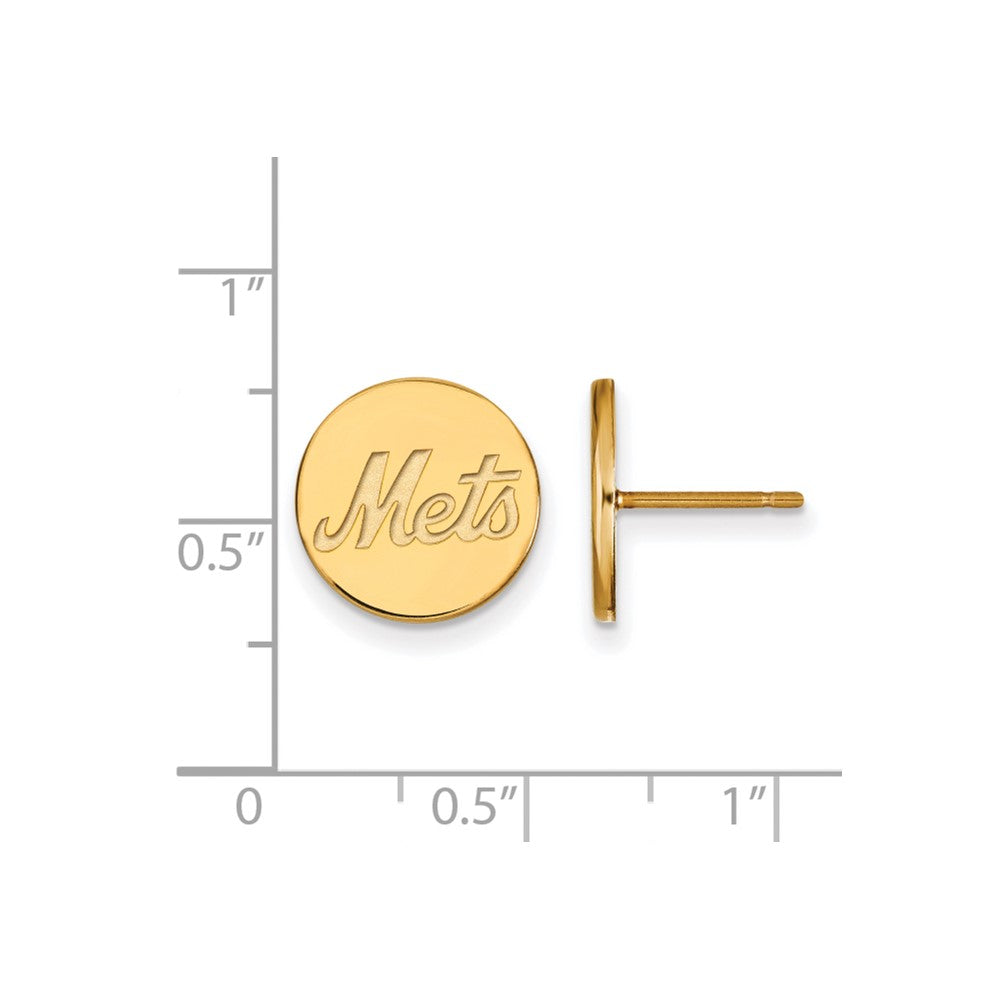 Alternate view of the 14K Gold Plated Silver MLB New York Mets SM Disc Post Earrings by The Black Bow Jewelry Co.