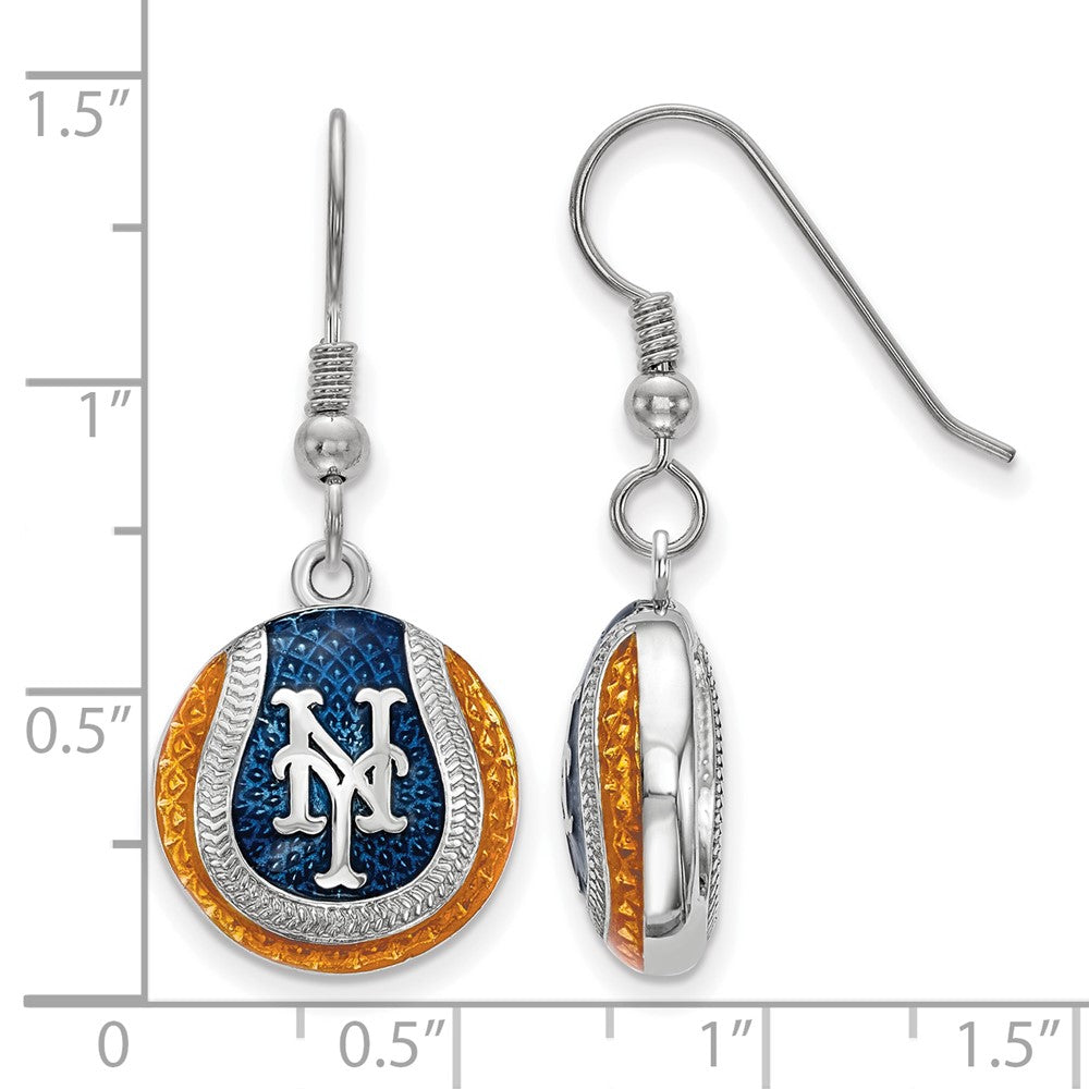 Alternate view of the Sterling Silver MLB New York Mets MD Enamel Domed Dangle Earrings by The Black Bow Jewelry Co.