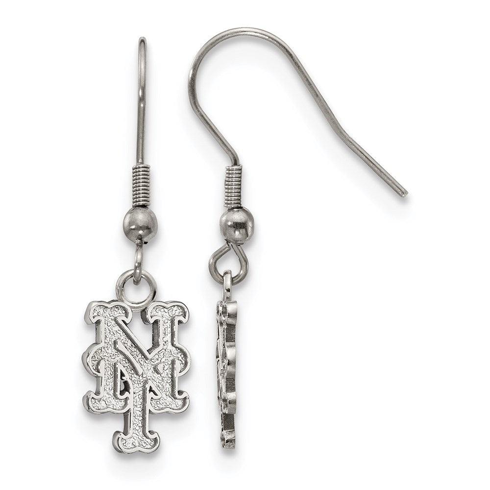 Stainless Steel MLB New York Mets SM Dangle Earrings, Item E18816 by The Black Bow Jewelry Co.