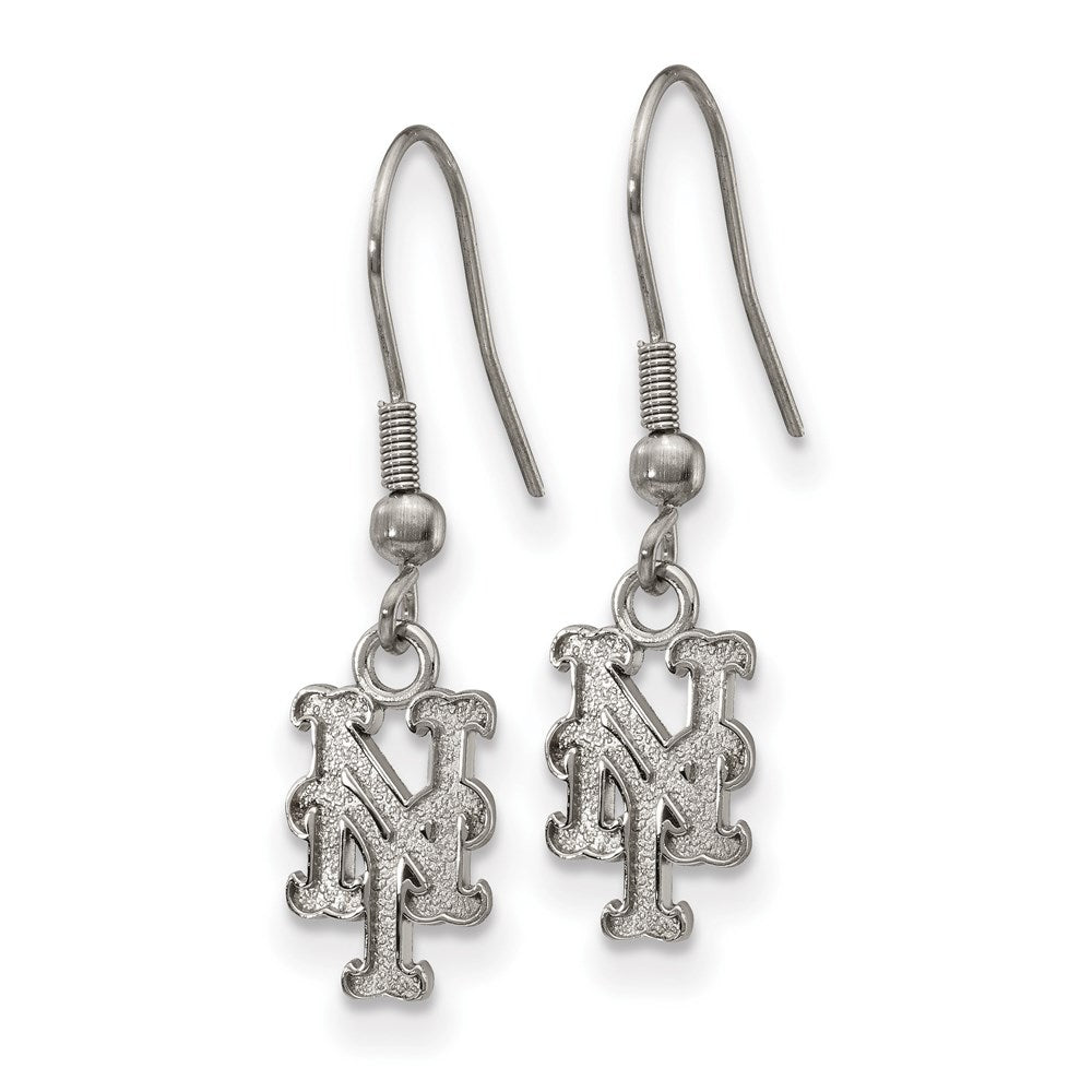 Alternate view of the Stainless Steel MLB New York Mets SM Dangle Earrings by The Black Bow Jewelry Co.