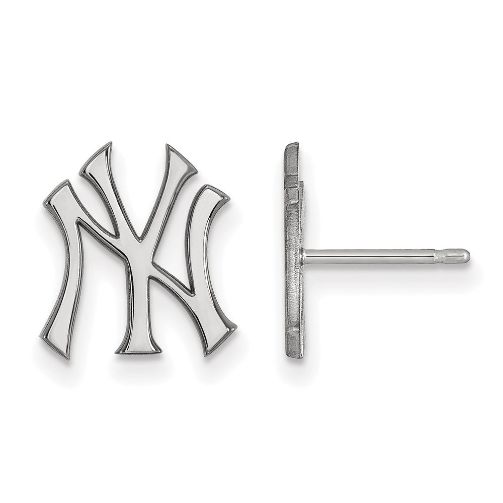 10K White Gold MLB New York Yankees Small Post Earrings, Item E18818 by The Black Bow Jewelry Co.