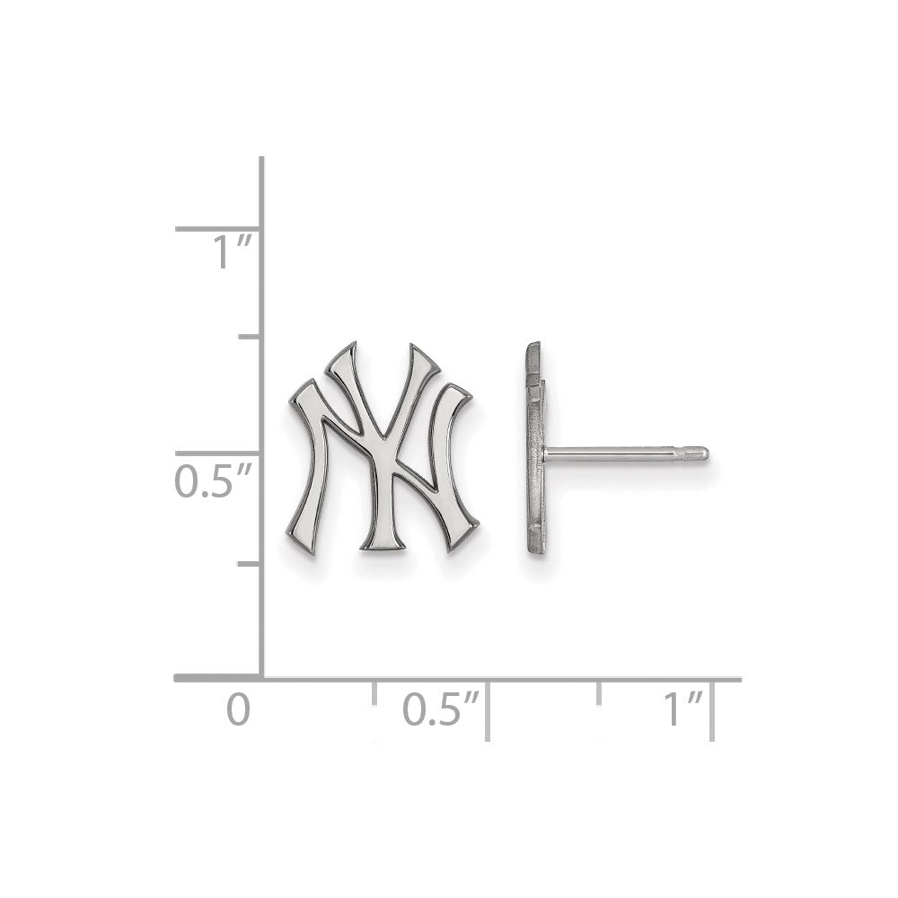 Alternate view of the 10K White Gold MLB New York Yankees Small Post Earrings by The Black Bow Jewelry Co.