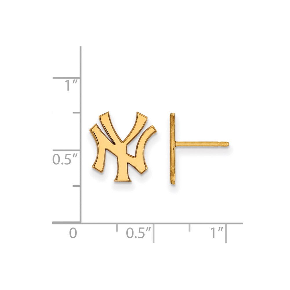 Alternate view of the 10K Yellow Gold MLB New York Yankees Small N-Y Post Earrings by The Black Bow Jewelry Co.