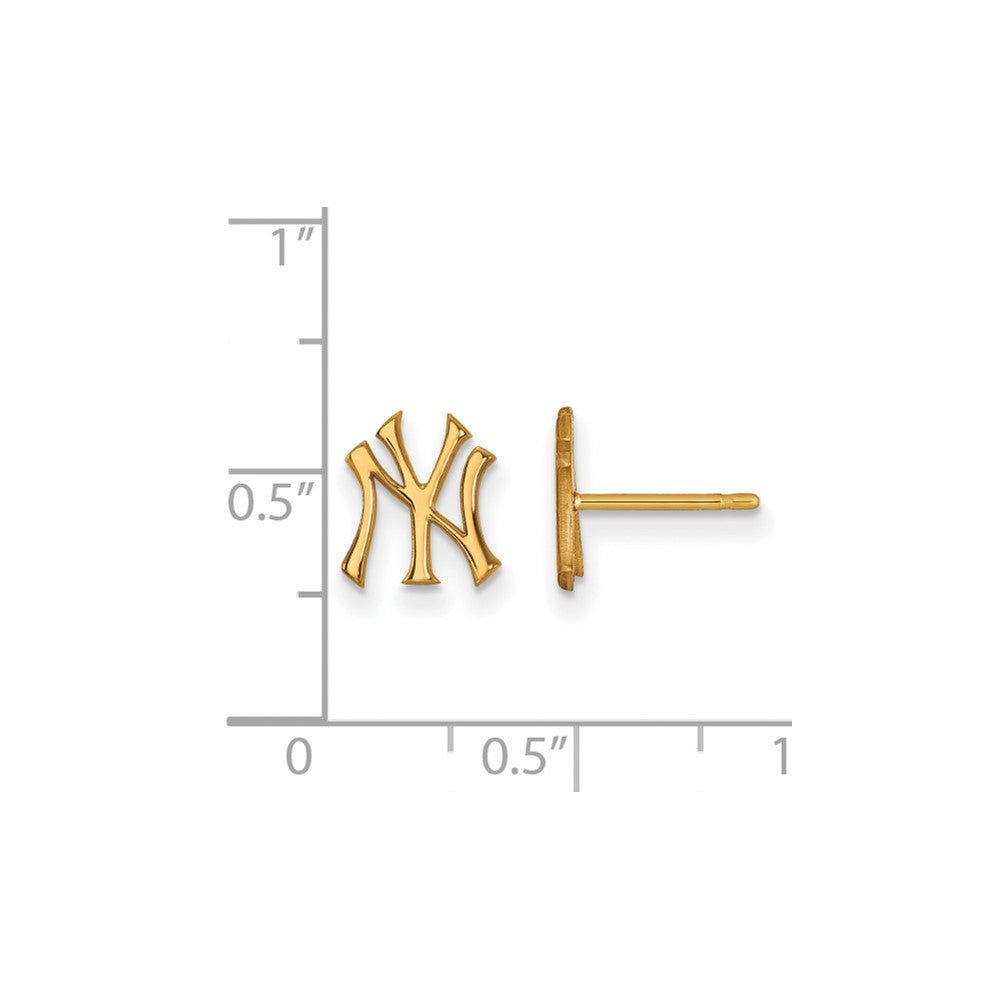 Alternate view of the 14K Yellow Gold MLB New York Yankees XS (Tiny) Post Earrings by The Black Bow Jewelry Co.