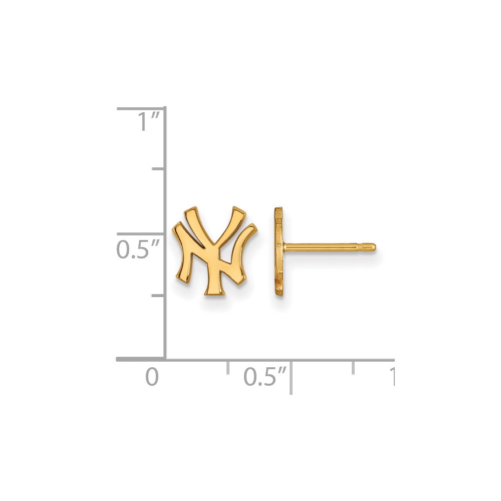 Alternate view of the 14K Yellow Gold MLB New York Yankees XS N-Y Post Earrings by The Black Bow Jewelry Co.