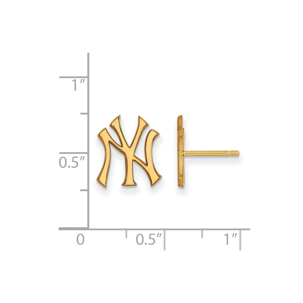 Alternate view of the 14K Gold Plated Silver MLB New York Yankees SM Post Earrings by The Black Bow Jewelry Co.