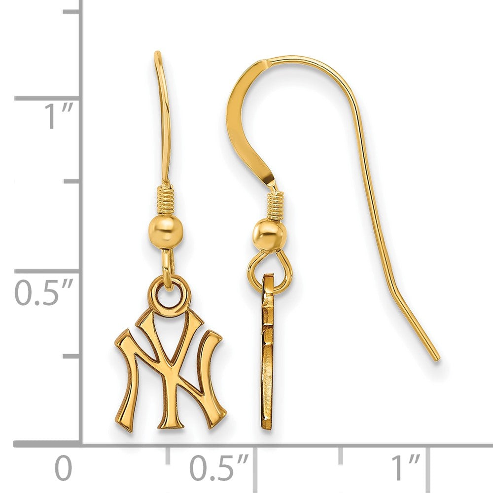 Alternate view of the 14K Gold Plated Silver MLB New York Yankees XS Dangle Earrings by The Black Bow Jewelry Co.