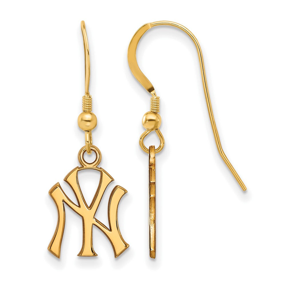 14K Gold Plated Silver MLB New York Yankees SM Dangle Earrings, Item E18836 by The Black Bow Jewelry Co.