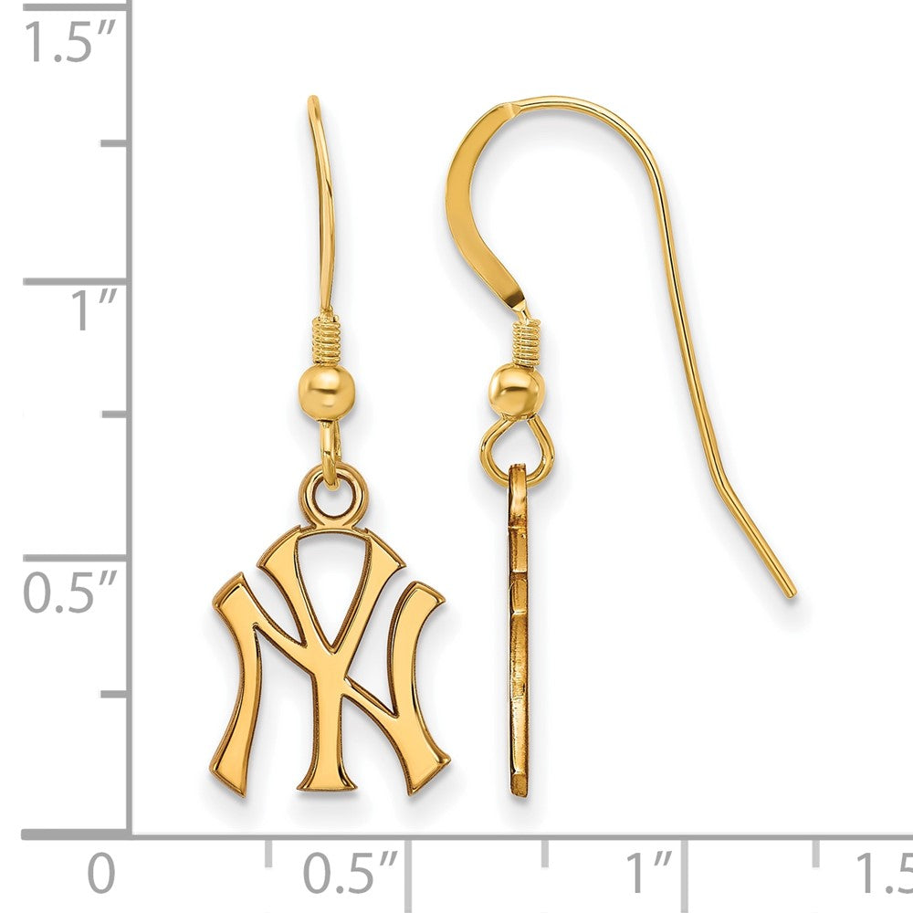 Alternate view of the 14K Gold Plated Silver MLB New York Yankees SM Dangle Earrings by The Black Bow Jewelry Co.