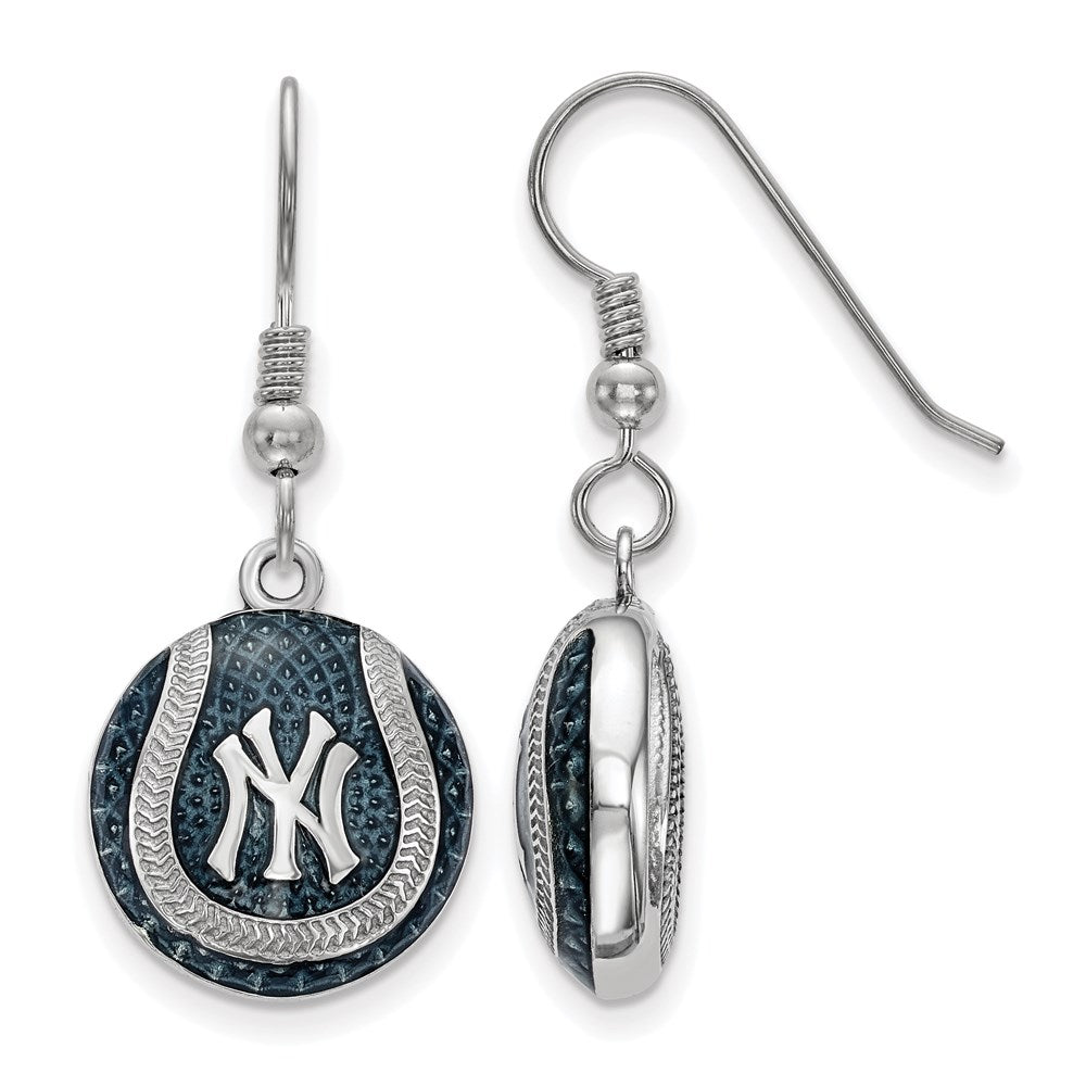 Sterling Silver MLB New York Yankees MD Enamel Domed Dangle Earrings, Item E18851 by The Black Bow Jewelry Co.