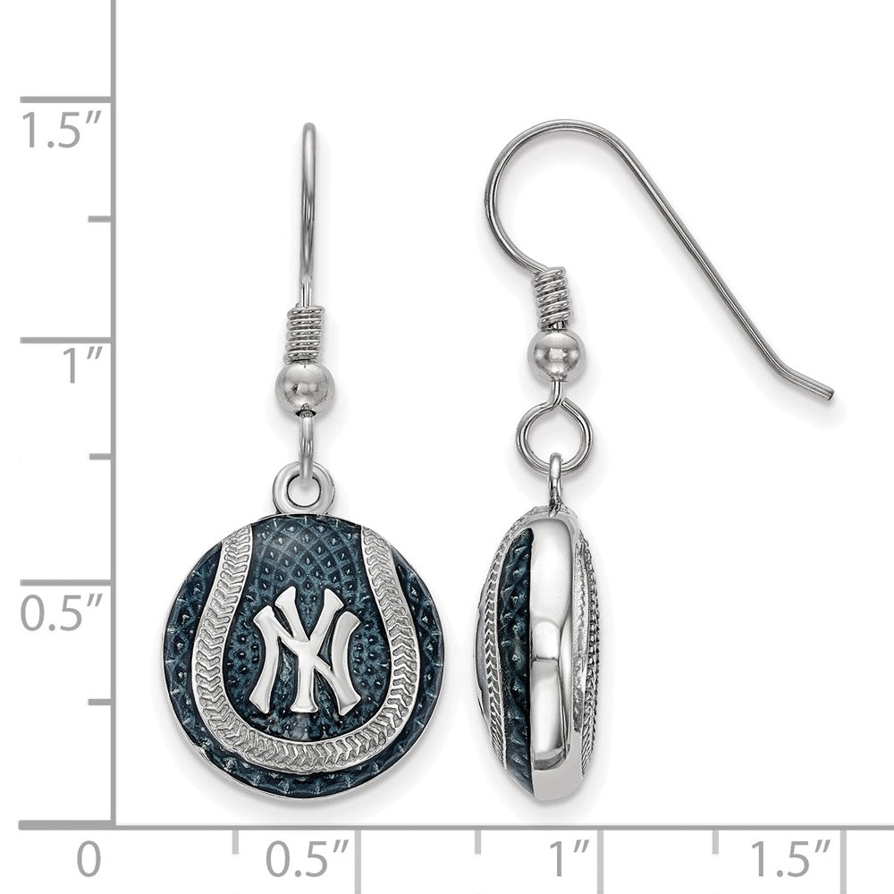 Alternate view of the Sterling Silver MLB New York Yankees MD Enamel Domed Dangle Earrings by The Black Bow Jewelry Co.