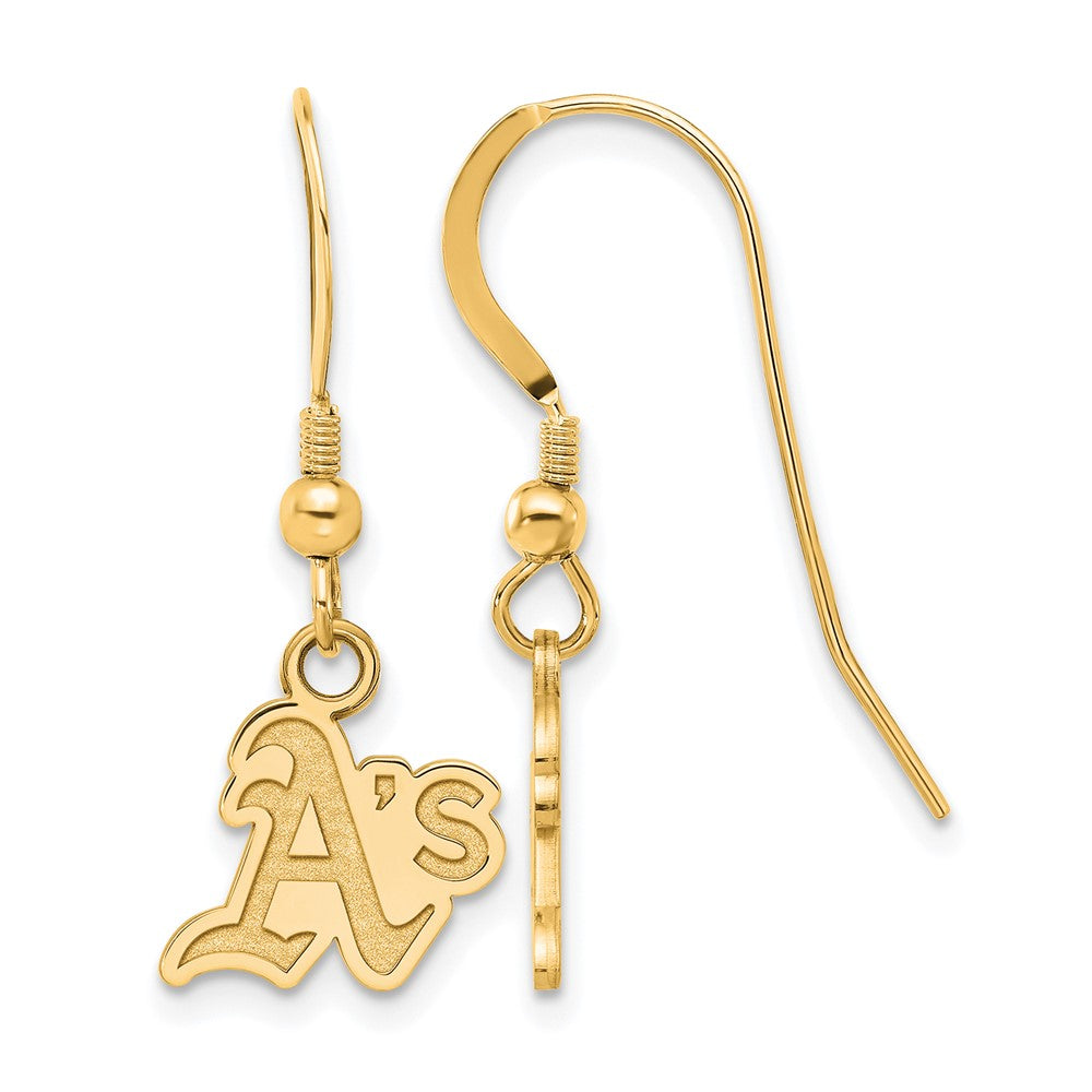 14K Gold Plated Silver MLB Oakland Athletics XS (Tiny) Dangle Earrings, Item E18857 by The Black Bow Jewelry Co.