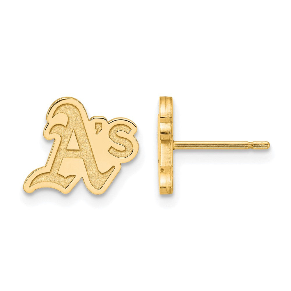 14K Gold Plated Silver MLB Oakland Athletics XS (Tiny) Post Earrings, Item E18858 by The Black Bow Jewelry Co.