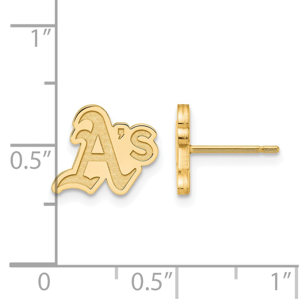 Alternate view of the 14K Gold Plated Silver MLB Oakland Athletics XS (Tiny) Post Earrings by The Black Bow Jewelry Co.