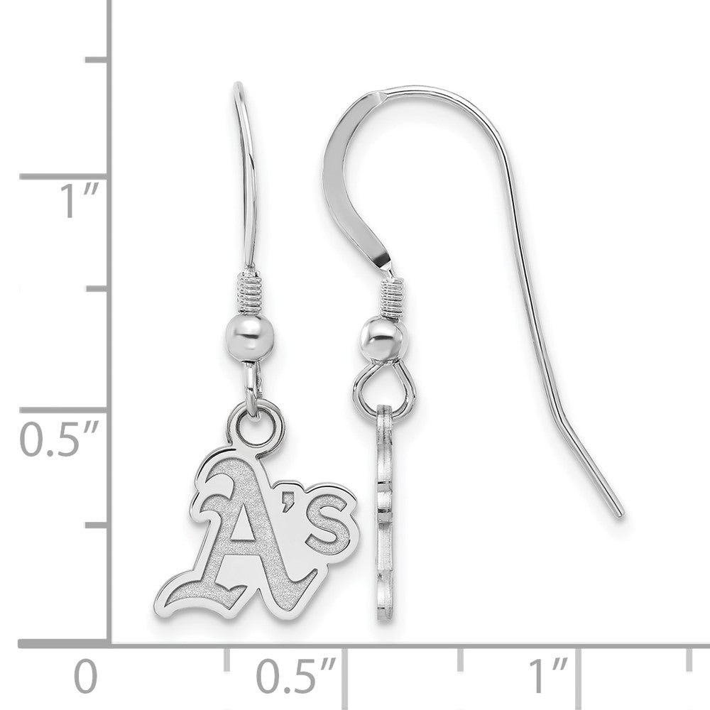 Alternate view of the Sterling Silver MLB Oakland Athletics XS (Tiny) Dangle Earrings by The Black Bow Jewelry Co.