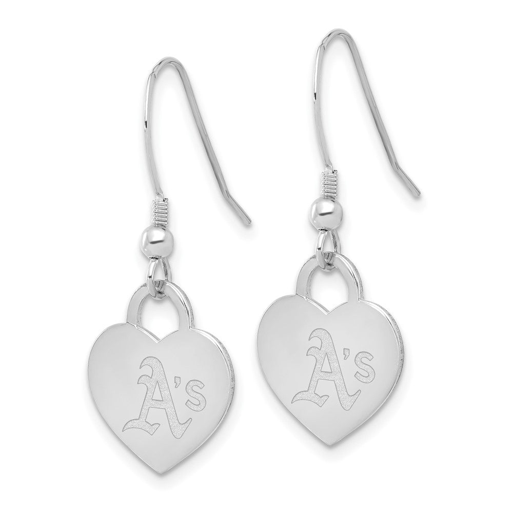 Alternate view of the Sterling Silver MLB Oakland Athletics SM Heart Dangle Earrings by The Black Bow Jewelry Co.