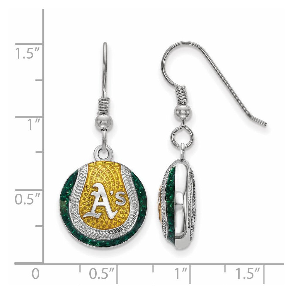 Alternate view of the Sterling Silver MLB Oakland Athletics MD Enamel Domed Dangle Earrings by The Black Bow Jewelry Co.