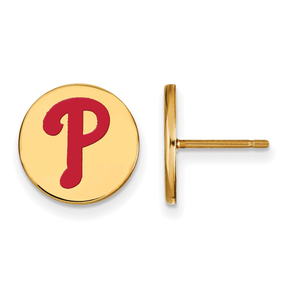 14K Gold Plated Silver MLB Philadelphia Phillies SM Enml Post Earrings, Item E18867 by The Black Bow Jewelry Co.