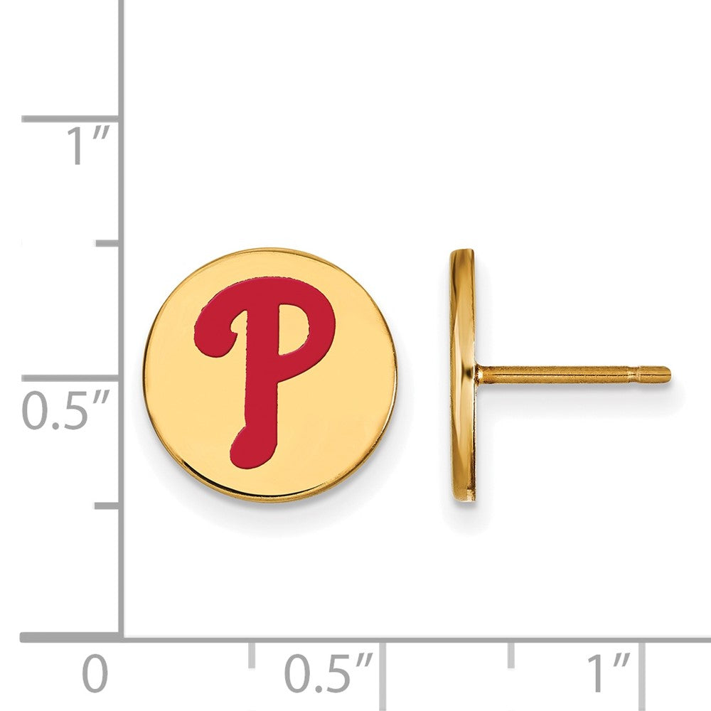 Alternate view of the 14K Gold Plated Silver MLB Philadelphia Phillies SM Enml Post Earrings by The Black Bow Jewelry Co.