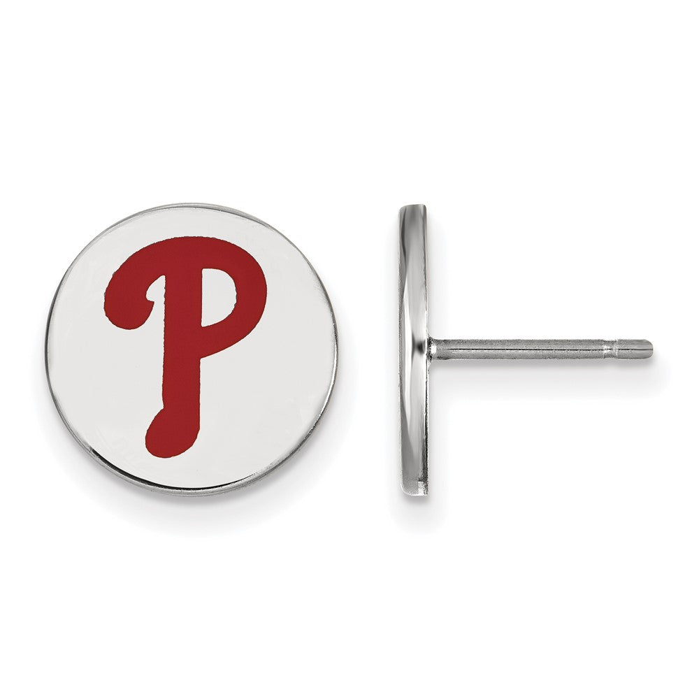 Sterling Silver MLB Philadelphia Phillies SM Enamel Disc Post Earrings, Item E18870 by The Black Bow Jewelry Co.
