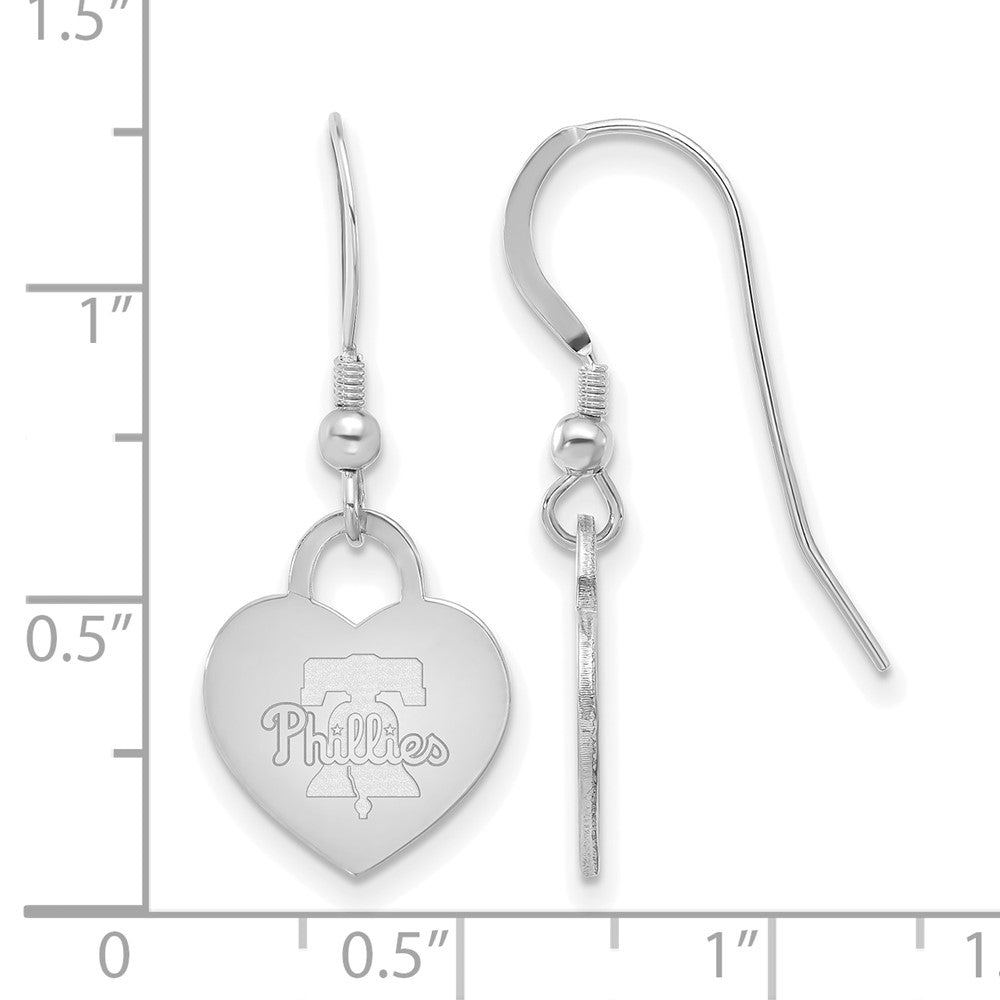 Alternate view of the Sterling Silver MLB Philadelphia Phillies SM Heart Dangle Earrings by The Black Bow Jewelry Co.