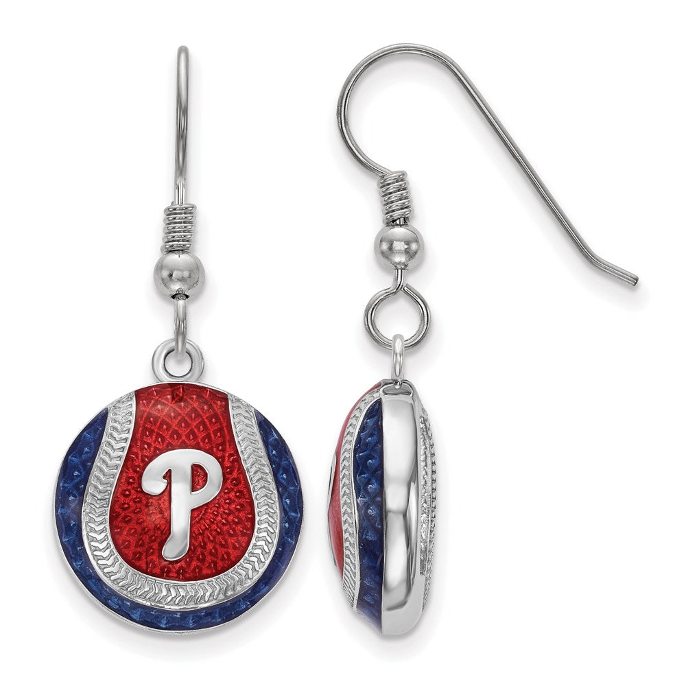 Sterling Silver MLB Philadelphia Phillies MD Enamel Dangle Earrings, Item E18873 by The Black Bow Jewelry Co.