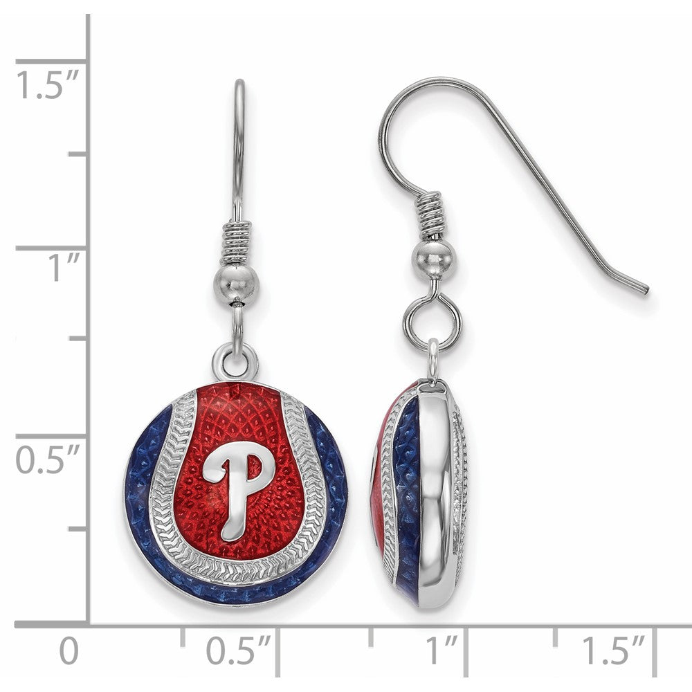 Alternate view of the Sterling Silver MLB Philadelphia Phillies MD Enamel Dangle Earrings by The Black Bow Jewelry Co.
