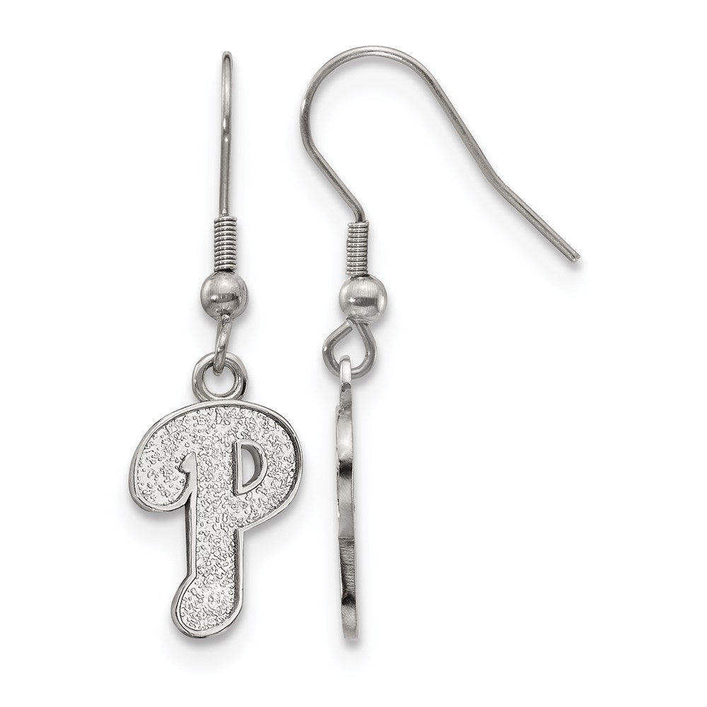 Stainless Steel MLB Philadelphia Phillies SM Dangle Earrings, Item E18874 by The Black Bow Jewelry Co.
