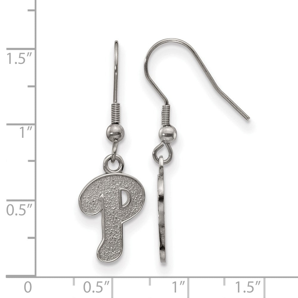 Alternate view of the Stainless Steel MLB Philadelphia Phillies SM Dangle Earrings by The Black Bow Jewelry Co.