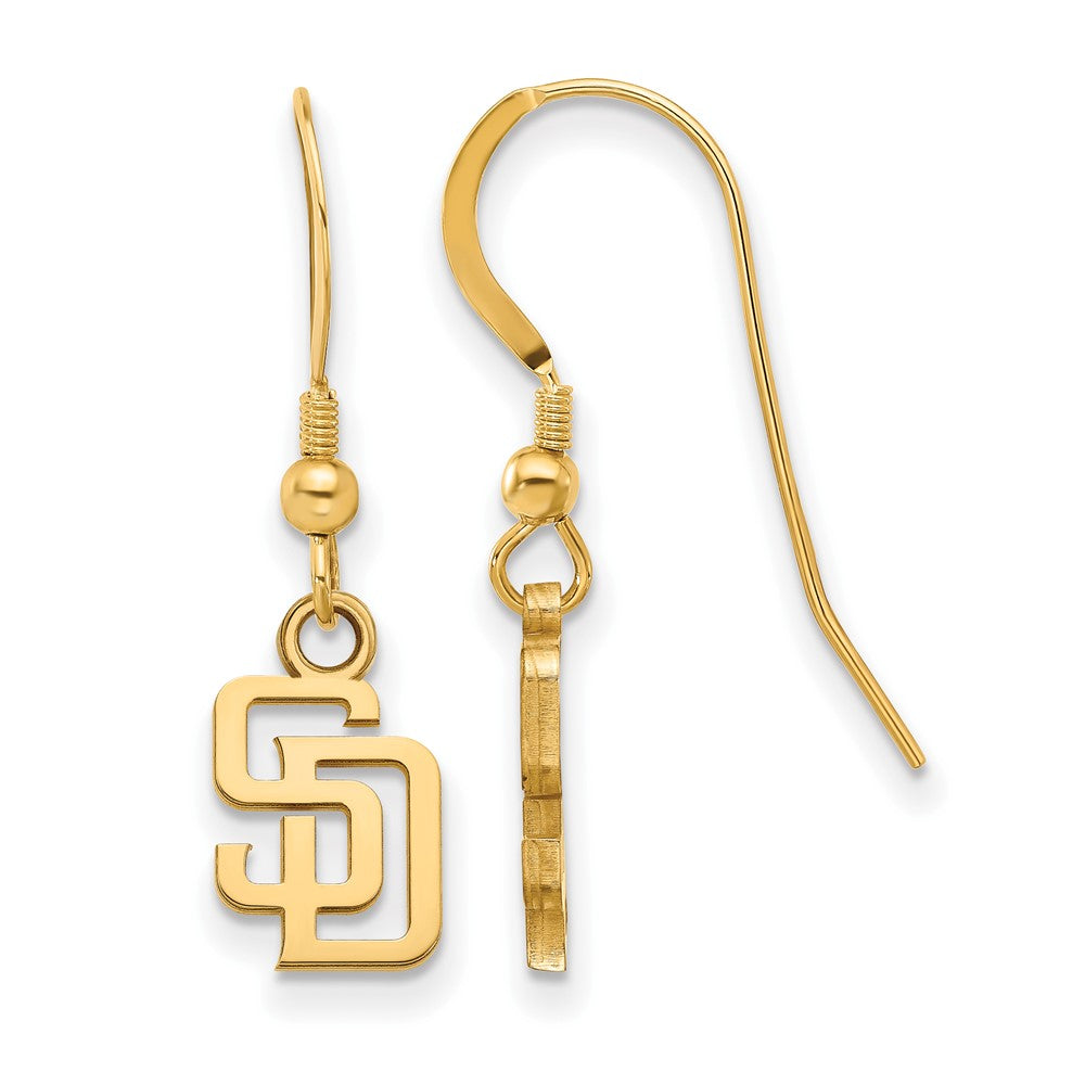 14K Gold Plated Silver MLB San Diego Padres XS Letters Dangle Earrings, Item E18875 by The Black Bow Jewelry Co.