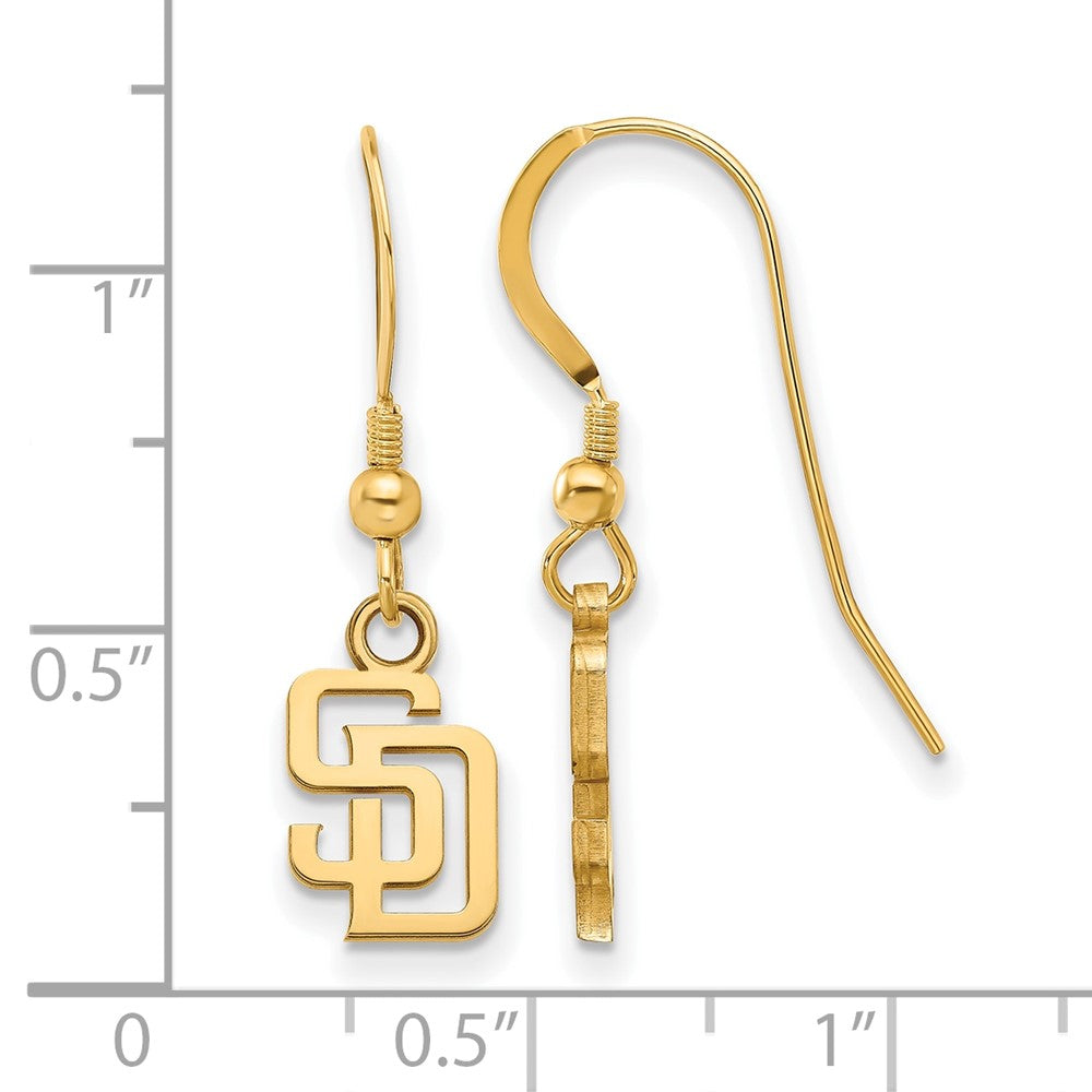 Alternate view of the 14K Gold Plated Silver MLB San Diego Padres XS Letters Dangle Earrings by The Black Bow Jewelry Co.