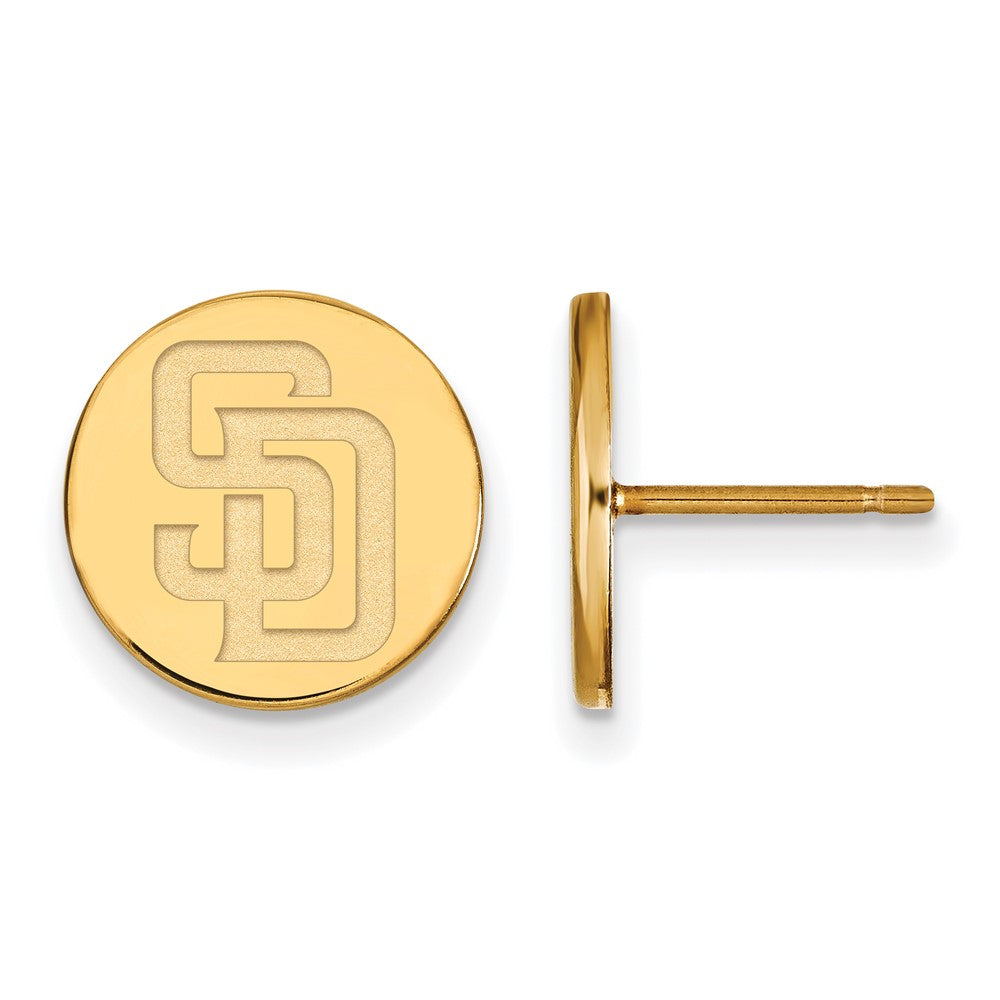 14K Gold Plated Silver MLB San Diego Padres SM Disc Post Earrings, Item E18876 by The Black Bow Jewelry Co.