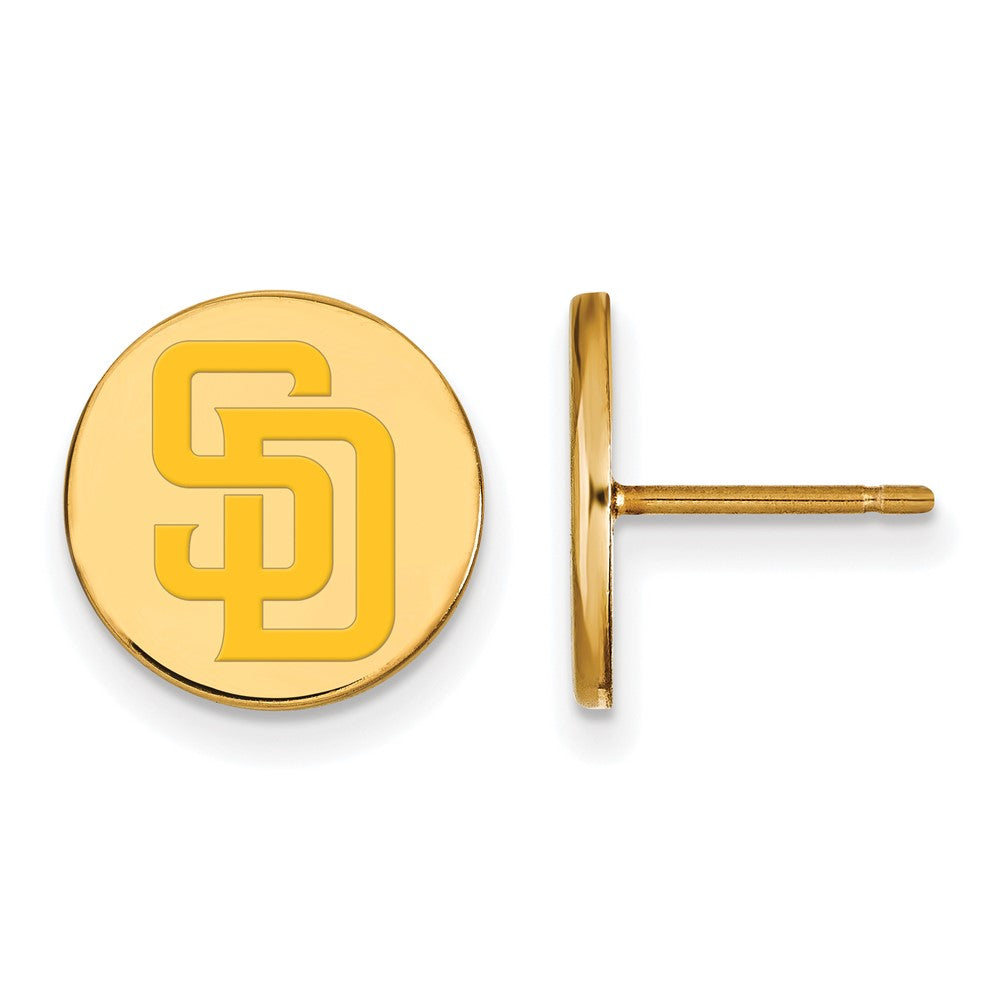 14K Gold Plated Silver MLB San Diego Padres SM Enamel Disc Earrings, Item E18877 by The Black Bow Jewelry Co.