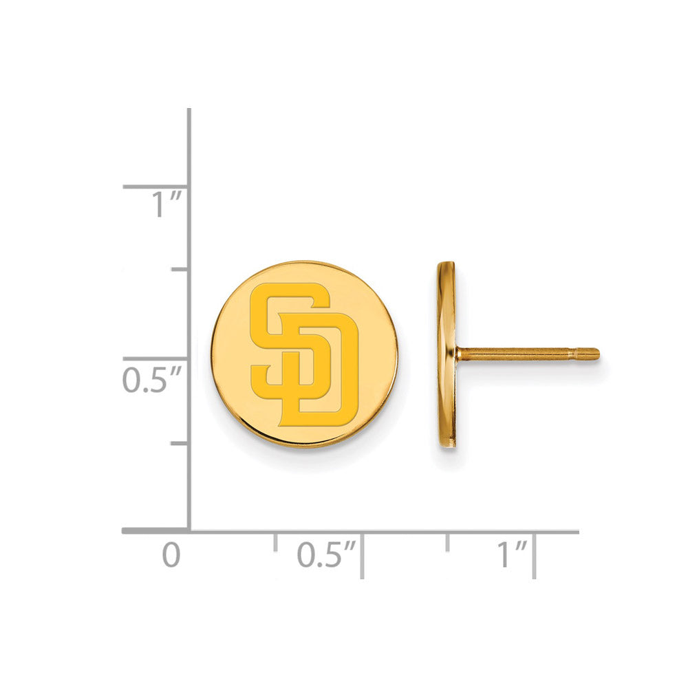 Alternate view of the 14K Gold Plated Silver MLB San Diego Padres SM Enamel Disc Earrings by The Black Bow Jewelry Co.
