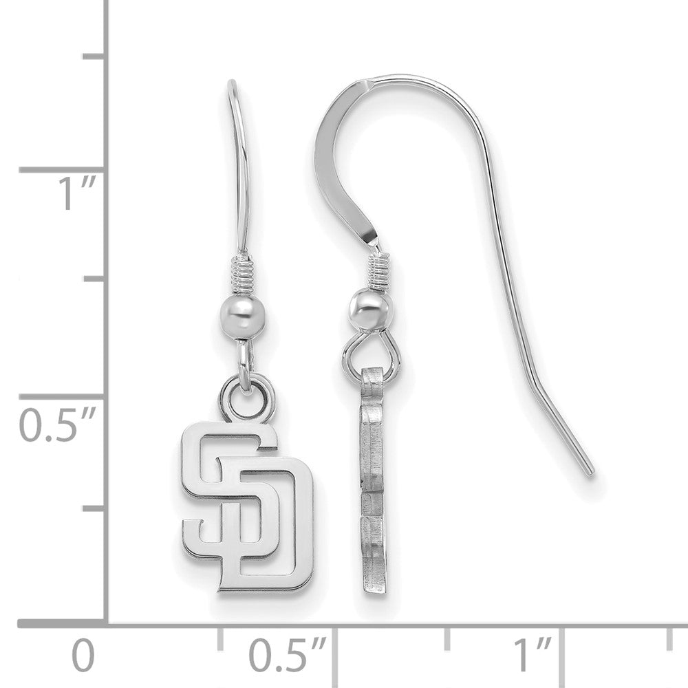 Alternate view of the Sterling Silver MLB San Diego Padres XS Letters Dangle Earrings by The Black Bow Jewelry Co.