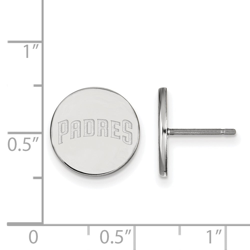 Alternate view of the Sterling Silver MLB San Diego Padres SM Script Disc Post Earrings by The Black Bow Jewelry Co.