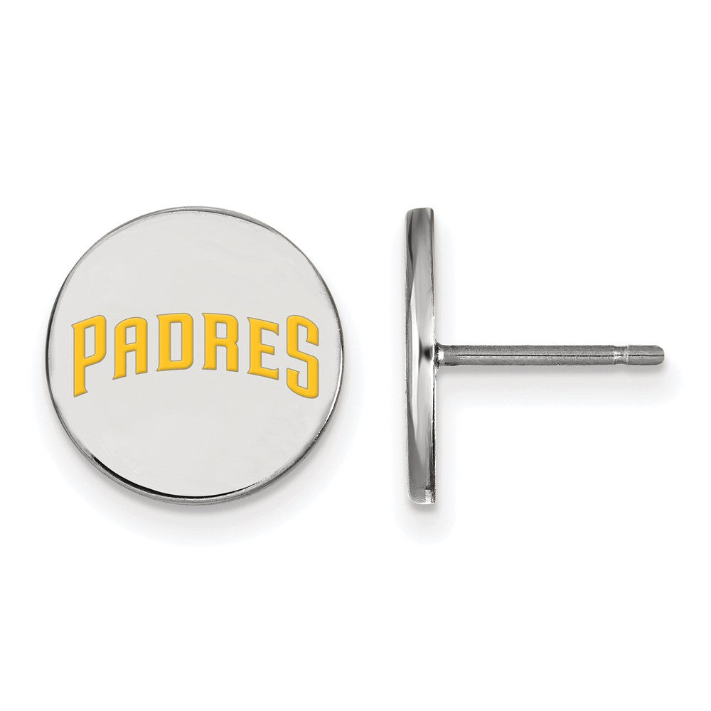 Sterling Silver MLB San Diego Padres SM Script Enamel Disc Earrings, Item E18882 by The Black Bow Jewelry Co.