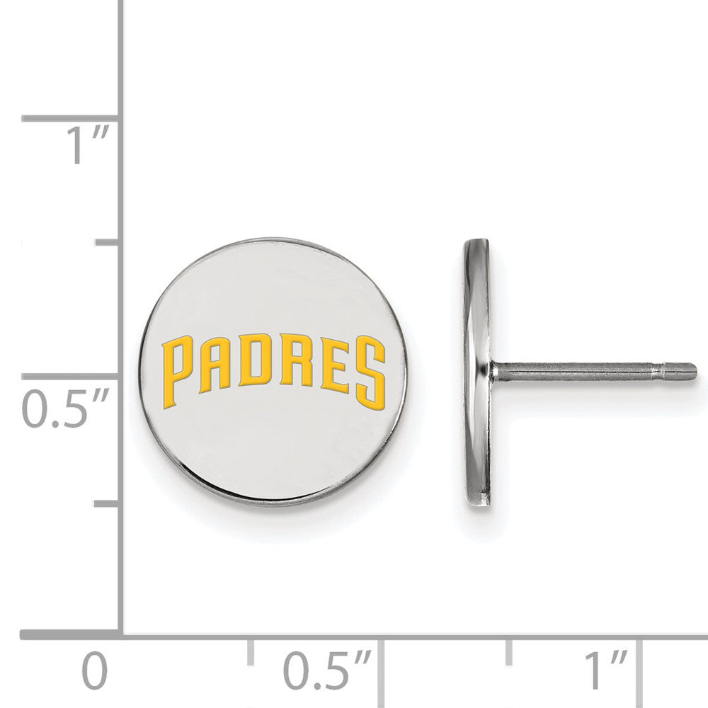 Alternate view of the Sterling Silver MLB San Diego Padres SM Script Enamel Disc Earrings by The Black Bow Jewelry Co.