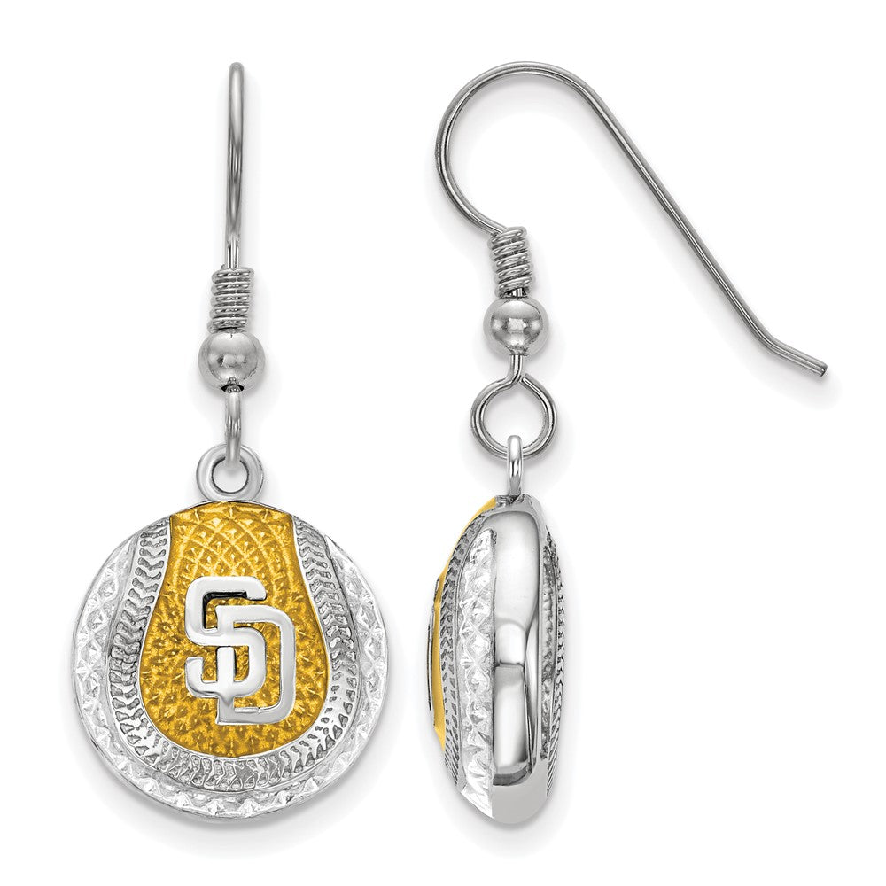 Sterling Silver MLB San Diego Padres Enamel Domed Dangle Earrings, Item E18885 by The Black Bow Jewelry Co.