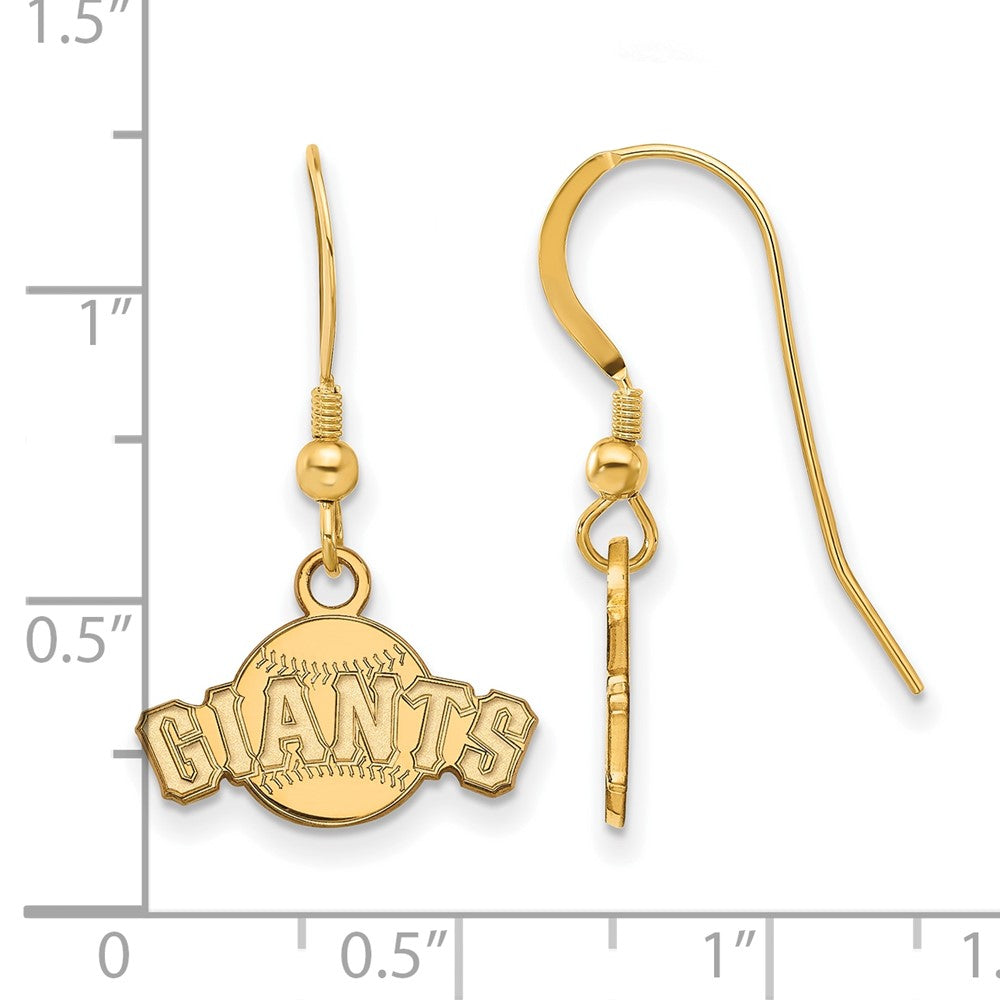 Alternate view of the 14K Gold Plated Silver MLB San Fran. Giants XS Script Dangle Earrings by The Black Bow Jewelry Co.